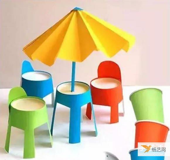 使用一次性纸杯手工制作的儿童玩具椅子制作教程