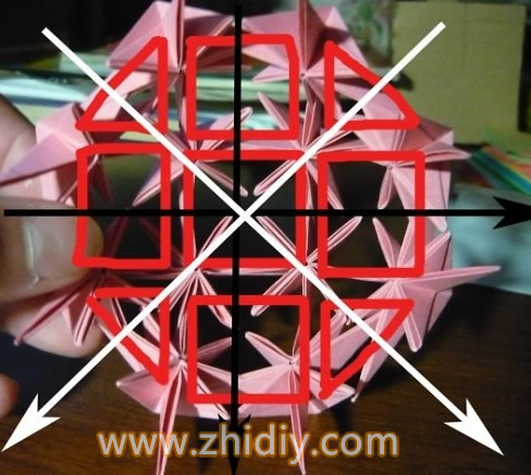 星形结构的纸艺花球制作教程的一个半成品的内观图