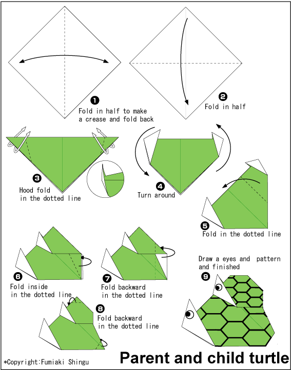 两只折纸乌龟儿童手工折纸教程