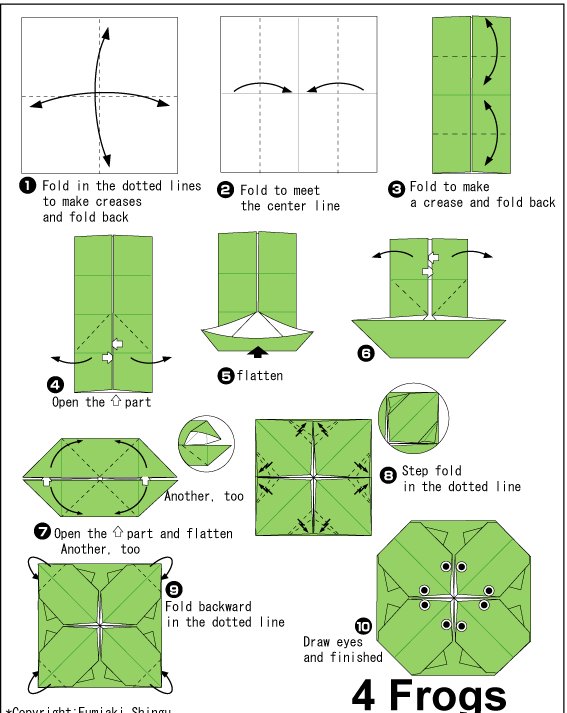 四只纸青蛙的手工简单折纸教程
