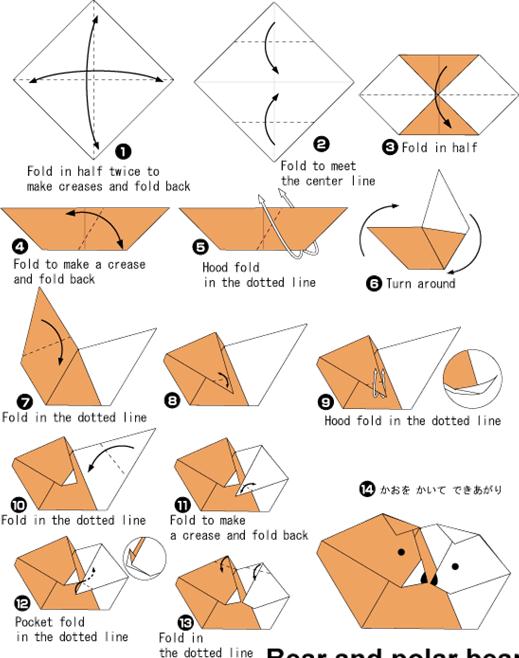 熊和北极熊儿童手工折纸教程
