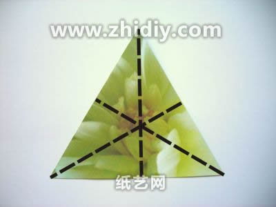 漂亮的手工折纸花的制作也许要辅助以普通的三角形折痕