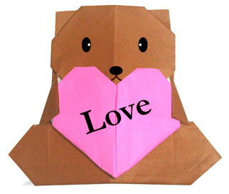 情人节爱心熊手工折纸图解教程折纸熊完成后精美的效果图
