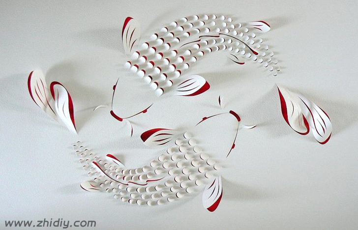 Lisa Rodden 惊艳简雅3D纸雕塑作品—金鱼