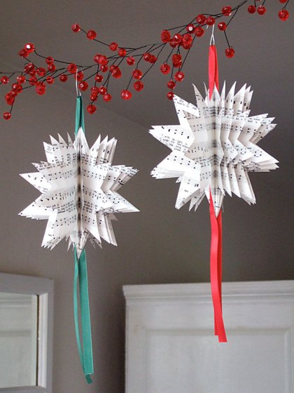 完成制作之后的圣诞节纸艺星星自然可以轻松的悬挂在我们的圣诞树上了