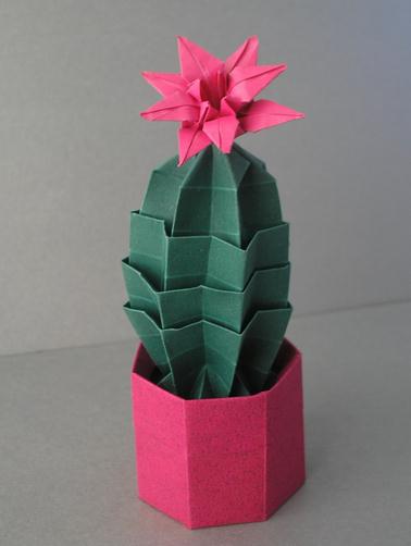 漂亮的折纸仙人掌在基本的折叠样式上具有极好的纸艺术美感