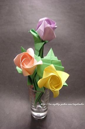 完整的纸玫瑰花束折纸图解教程手把手教你做纸玫瑰花束