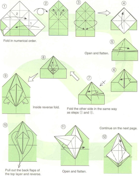 基本的折纸图纸辅助我们完成这个折纸千纸鹤的制作