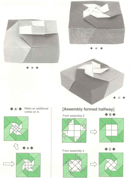 最终完成制作的折纸盒子还需要一个简单的组合折纸的操作过程