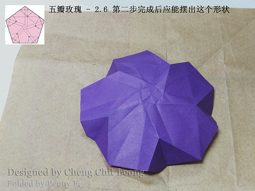 完成了五边形的纸张裁切之后就可以开始正式的五瓣折纸玫瑰花的折叠了