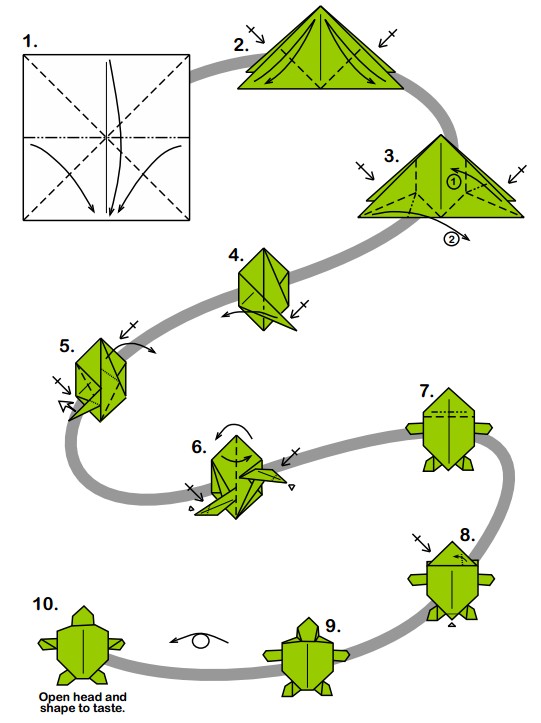 简单儿童折纸乌龟的折纸图解教程手把手教你制作简单有趣的折纸乌龟