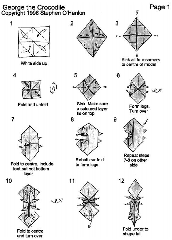 折纸鳄鱼的图解教程一步一步的教你完成折纸鳄鱼的折叠