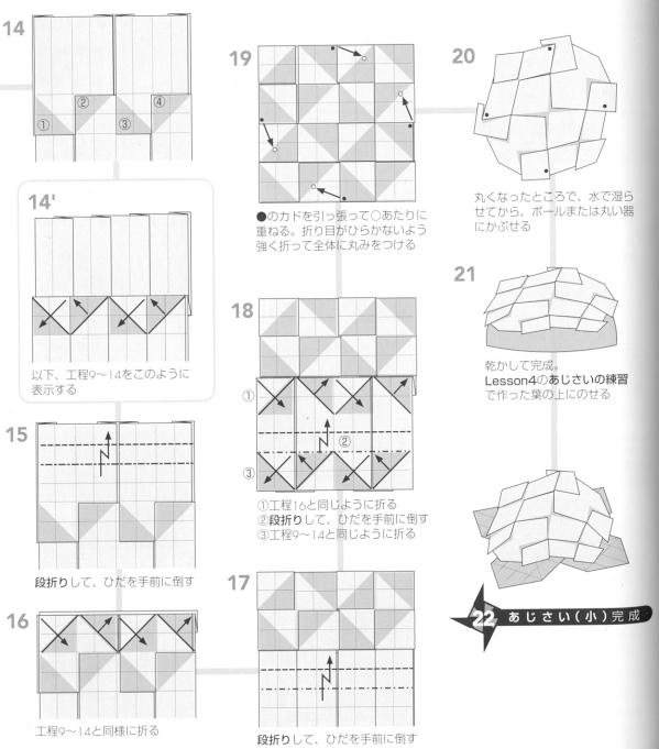 折纸川崎敏合绣球花的折法图解教程将最美的折纸绣球提供给你