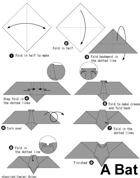 简单的儿童折纸万圣节蝙蝠折纸图解教程帮助你制作出漂亮的儿童折纸来