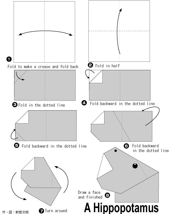 折纸河马的图解制作教程教你制作漂亮的折纸河马