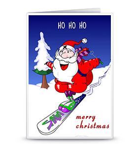圣诞贺卡之圣诞老人快乐滑雪可打印圣诞贺卡的