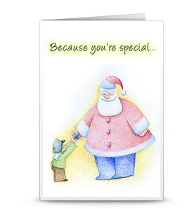 圣诞老人赠送圣诞礼物的圣诞贺卡可打印模版免费下载