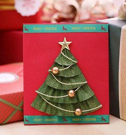 皱纹纸圣诞贺卡的手工纸艺制作教程手把手教你制作精致的皱纹纸圣诞贺卡