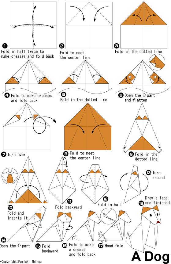 折纸小狗的基本折法教程展现出折纸的小狗具体是如何折叠和制作的