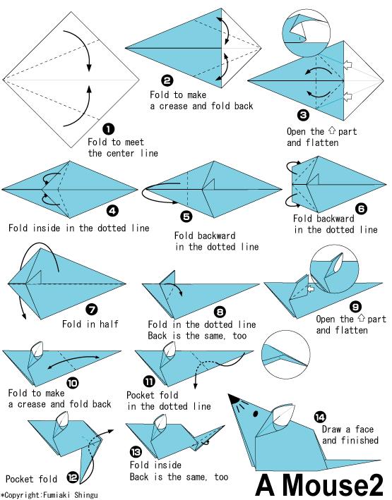儿童手工折纸老鼠的基本折法教程展示出儿童折纸小老鼠如何制作