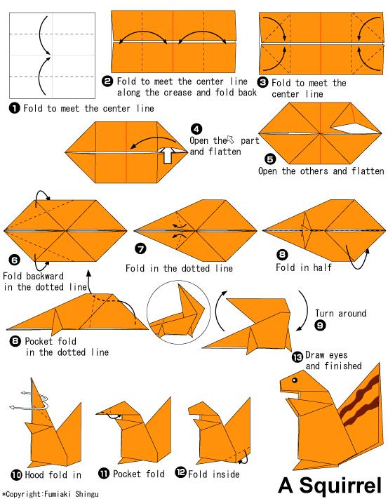 手工折纸松鼠的基本折法图解教程展示出折纸松鼠如何制作