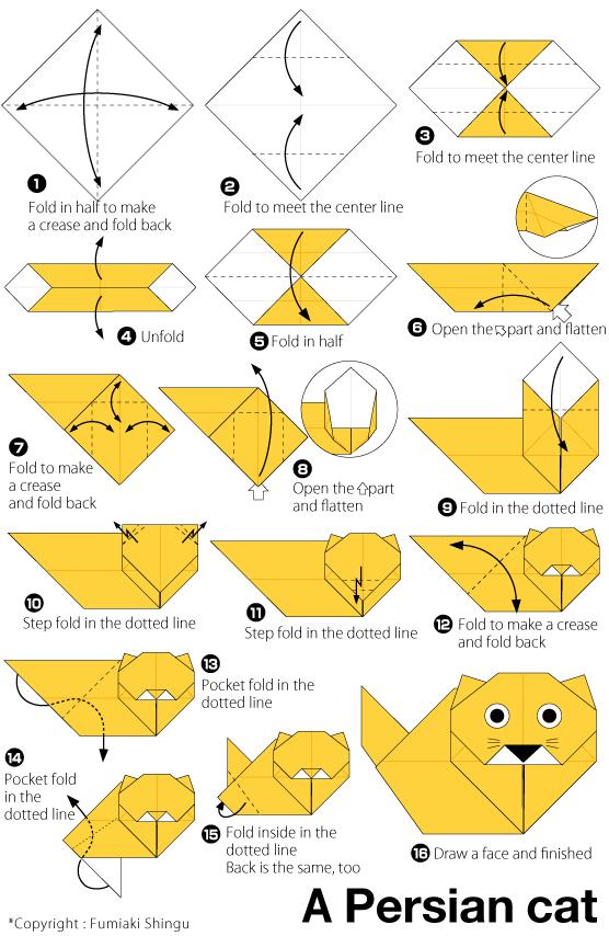 儿童折纸波斯猫的折纸图解教程告诉你如何制作折纸波斯猫