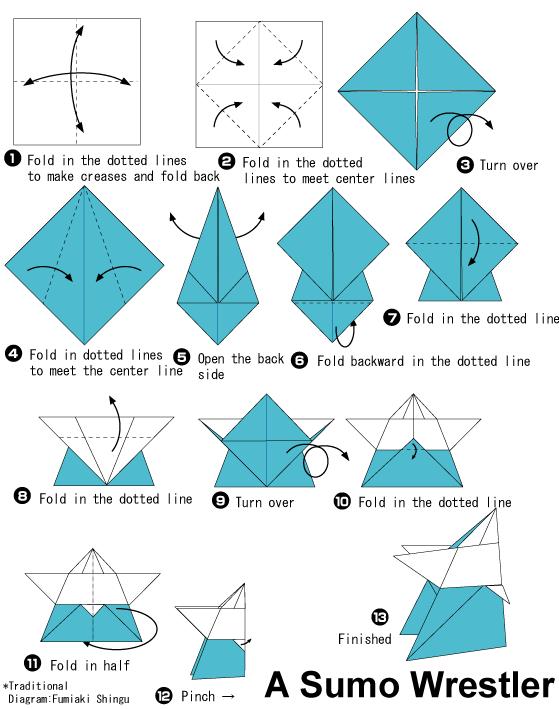 手工折纸相扑的基本折法图解教程一步一步的教你制作有趣的折纸相扑