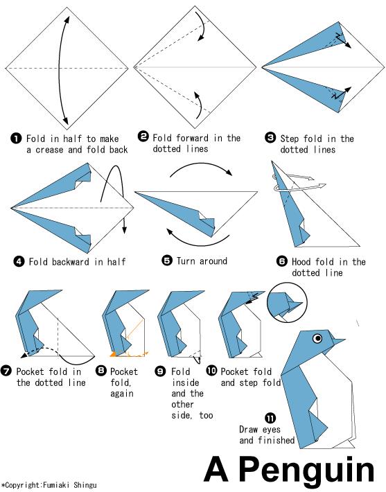 手工折纸企鹅的基本折法展示出折纸企鹅是如何制作的
