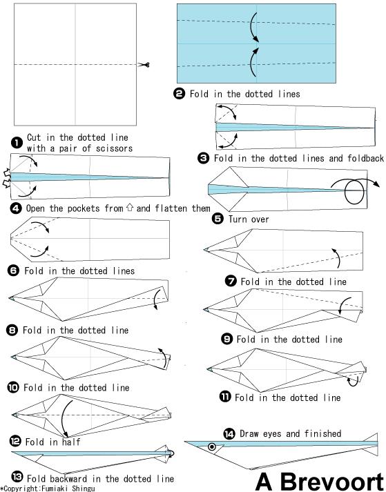 手工折纸秋刀鱼折法教程展示出折纸秋刀鱼应该如何制作