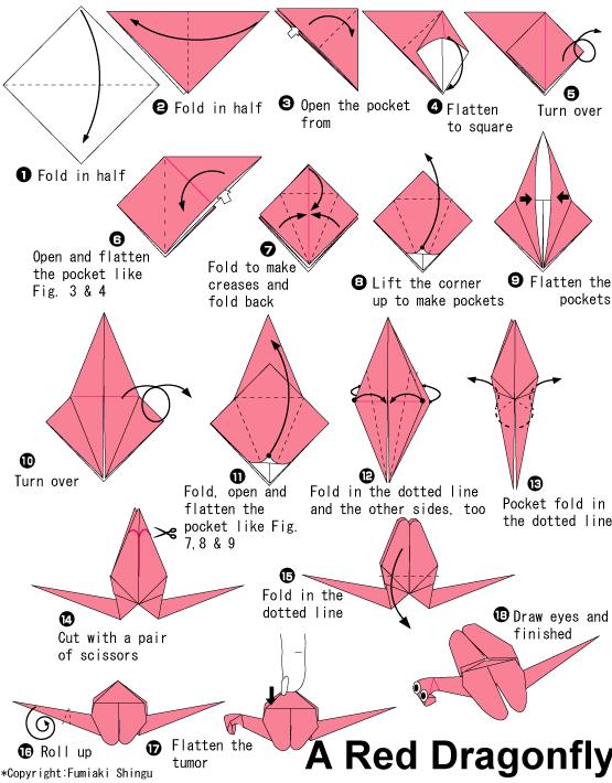 手工折纸蜻蜓折纸图解教程展示出折纸蜻蜓的制作方法