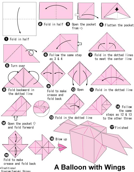 手工带翅膀的折纸气球的基本折法教程一步一步的教你完成带翅膀折纸气球的折叠