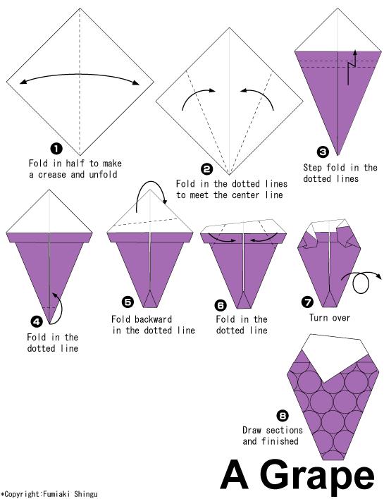 手工折纸葡萄的儿童折纸图解教程展示出折纸葡萄应该如何折叠