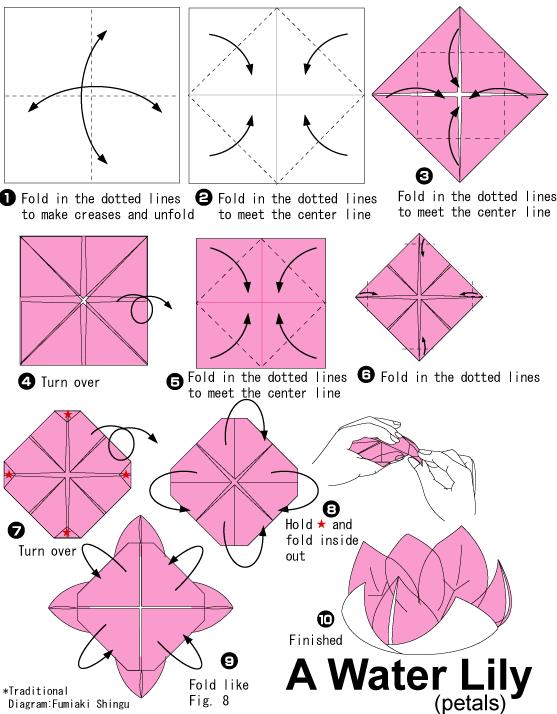 手工折纸睡莲的折法图解教程展示出折纸睡莲的制作方法
