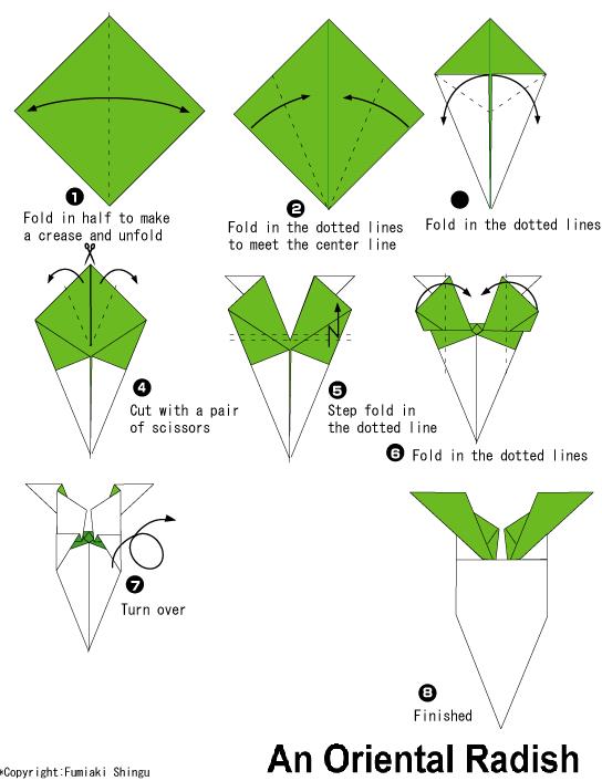 手工折纸白萝卜的基本折法图解教程告诉你如何完成折纸白萝卜的制作