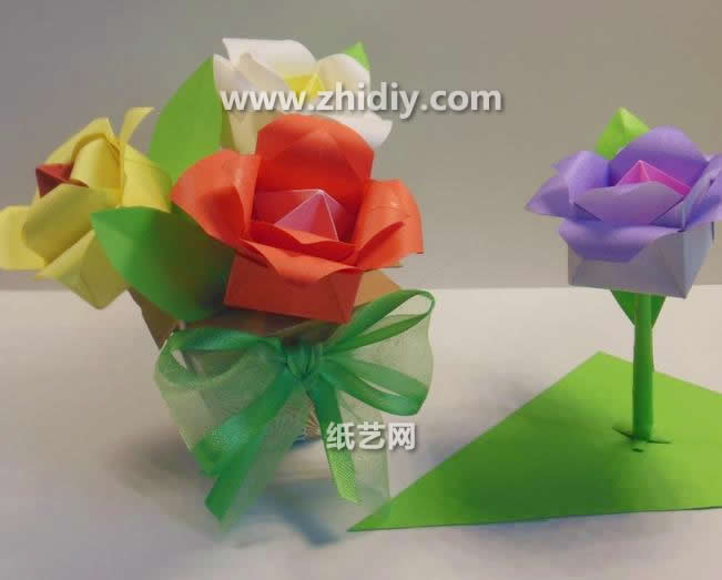 手工折纸玫瑰花视频教程手把手教你制作组合折纸玫瑰花