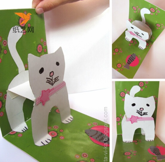 儿童节可爱小猫立体手工贺卡制作方法教程 - 纸艺网