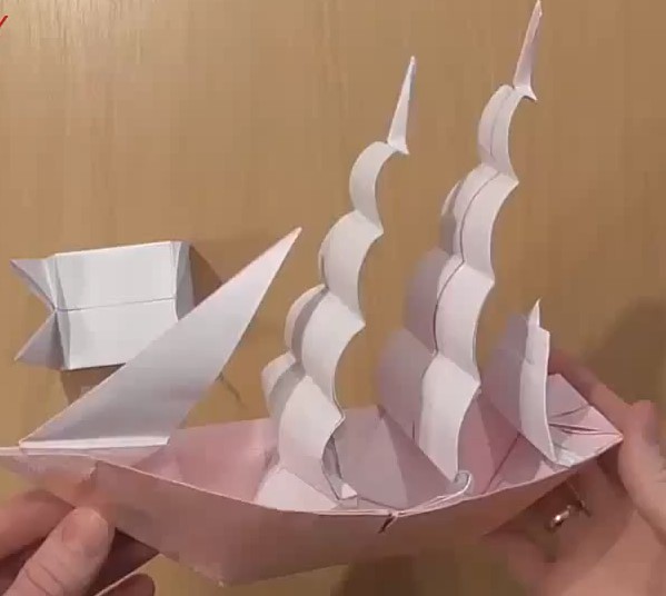 手工折纸帆船折纸海盗船的折法视频教程手把手教你学习如何制作折纸帆船