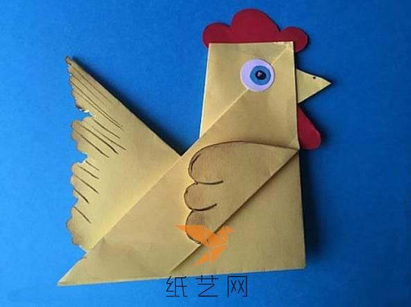 可爱的儿童手工折纸小鸡的一家
