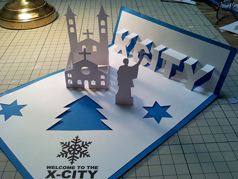 圣诞节圣诞城市手工立体贺卡的制作教程