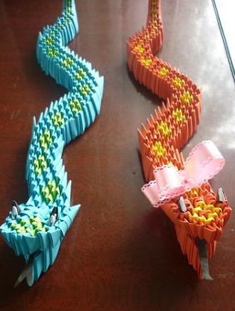 折纸三角插蛇的立体制作教程与立体折纸蛇