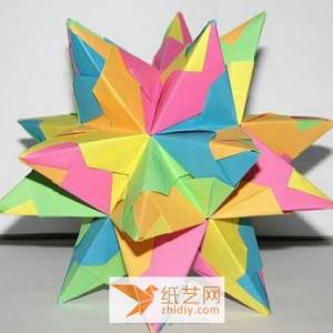 酷酷的折纸多角星圣诞节立体纸球花制作教程