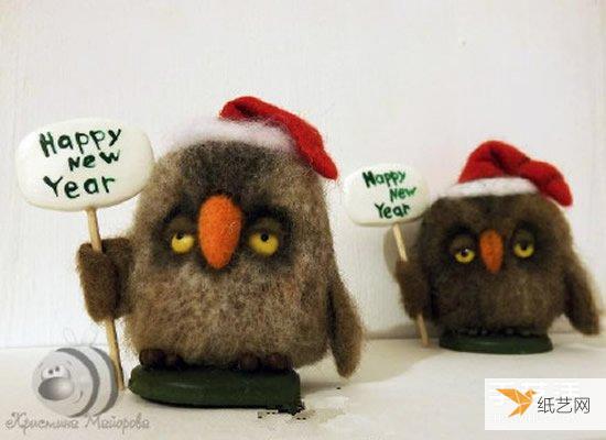利用羊毛毡制作新年圣诞主题个性猫头鹰玩偶的手工制作教程