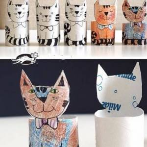 利用卫生纸卷筒手工制作幼儿可爱立体猫咪的教程