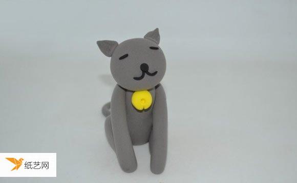 使用超轻粘土制作个性灰猫咪的手工图解教程