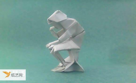 使用折纸折叠出沉思的思想者人物雕塑详细图解