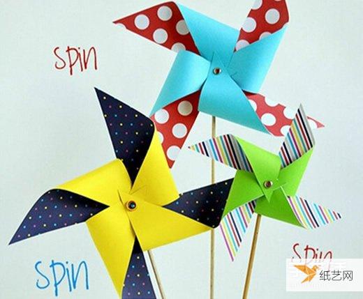 特别简单的幼儿手工折纸风车制作过程图解教程