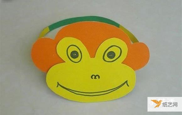 一款非常简单的卡纸幼儿猴子帽子头饰的做法