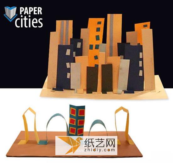 如何利用剪纸的方法将废旧纸箱做成立体城市贺卡