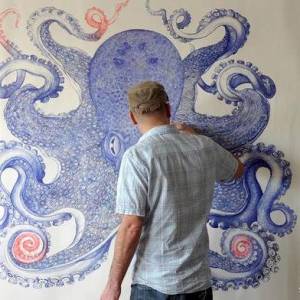 耗时一年使用圆珠笔绘制写实霸气的巨型章鱼