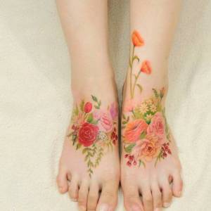 源自韩国的唯美浪漫水彩花卉风格纹身图案